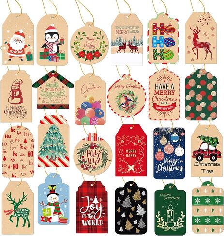 72Pcs Christmas Gift Tags, Gift Tags for Christmas Presents, Christmas Tags for Christmas Holiday Present Wrap, DIY Craft, Candy Bags, Xmas Party，24 Styles in Saudi Arabia