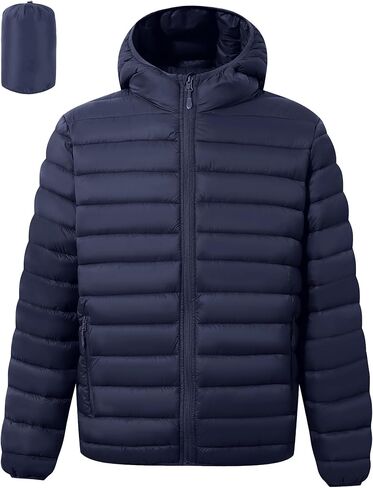 Polu Men's Puffer Jacket with Hood Warm Lightweight Hooded Winter Coat Puffer Jacket for Men Work Outdoor Hiking in Kuwait