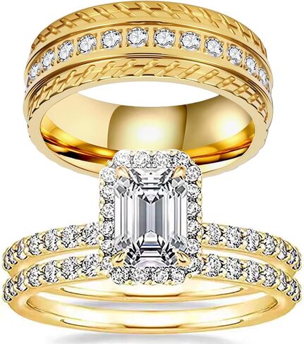 مجموعة خاتم زفاف 1 قيراط تشيكوسلوفاكيا للنساء والرجال مطلية بالذهب الأصفر خواتم الزفاف من التيتانيوم الصلب خاتم الزواج in Kuwait