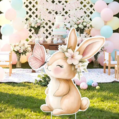Faccito Baby Shower Outdoor Decorations 32 x 28 Inch Spring Easter Rabbit Cutout Baby Shower Yard Sign with Stakes Bunny Lawn Backdrop for Birthday Gender Reveal Party Decor in Kuwait