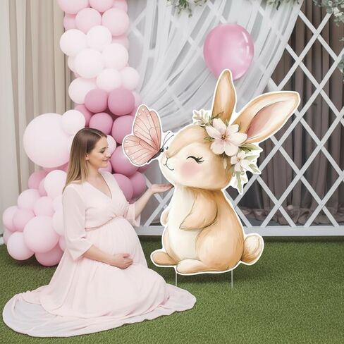 Faccito Baby Shower Outdoor Decorations 32 x 28 Inch Spring Easter Rabbit Cutout Baby Shower Yard Sign with Stakes Bunny Lawn Backdrop for Birthday Gender Reveal Party Decor in Kuwait
