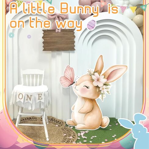 Faccito Baby Shower Outdoor Decorations 32 x 28 Inch Spring Easter Rabbit Cutout Baby Shower Yard Sign with Stakes Bunny Lawn Backdrop for Birthday Gender Reveal Party Decor in Kuwait