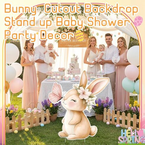 Faccito Baby Shower Outdoor Decorations 32 x 28 Inch Spring Easter Rabbit Cutout Baby Shower Yard Sign with Stakes Bunny Lawn Backdrop for Birthday Gender Reveal Party Decor in Kuwait