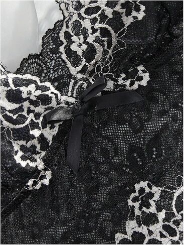 طقم ملابس داخلية نسائي مكون من قطعتين من الدانتيل مزين بفيونكة شفافة ورقبة على شكل حرف V وحمالة صدر لاسلكية وملابس نوم قصيرة للأولاد in Kuwait