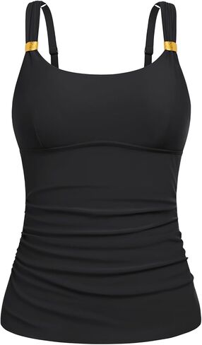 Hanna Nikole Tankini Tops for Women, Tummy Control Swim Tops with Metallic Slider Design, Built in Bras Modest Tops Only in Saudi Arabia