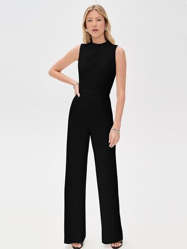 DAAWENXI Women's Casual Sleeveless Jumpsuits Dressy Mock Neck Wide Leg Pants Rompers One Piece Jumpers in Saudi Arabia