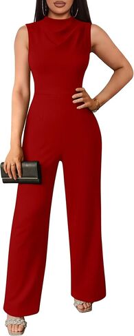 DAAWENXI Women's Casual Sleeveless Jumpsuits Dressy Mock Neck Wide Leg Pants Rompers One Piece Jumpers in Saudi Arabia