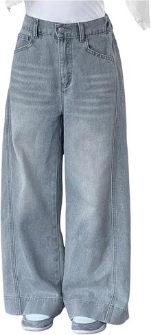 GORGLITTER Girl's Baggy Wide Leg Jeans Elastic High Waisted Denim Pants Bottoms Trousers with Pockets in Saudi Arabia