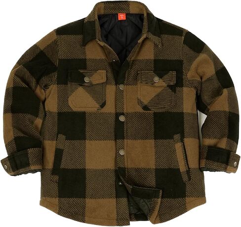 ThCreasa Boys Quilted Lined Winter Fleece Jacket Plaid Snap Button Shacket, Warm Kids Outerwear in Saudi Arabia