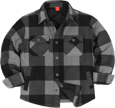 ThCreasa Boys Quilted Lined Winter Fleece Jacket Plaid Snap Button Shacket, Warm Kids Outerwear in Saudi Arabia