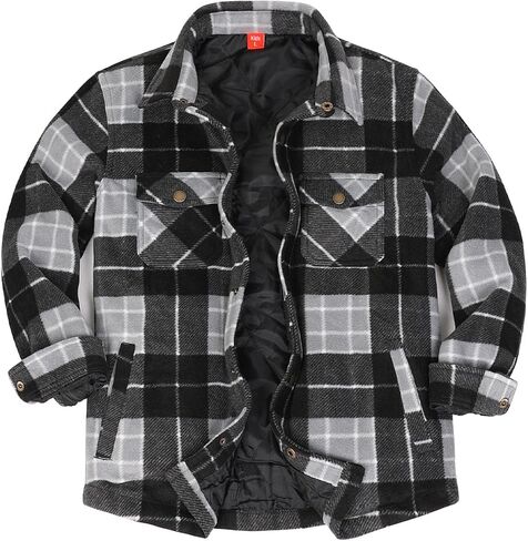 ThCreasa Boys Quilted Lined Winter Fleece Jacket Plaid Snap Button Shacket, Warm Kids Outerwear in Saudi Arabia