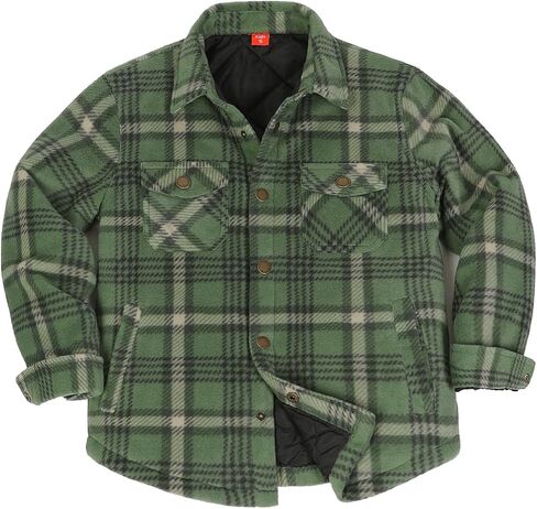 ThCreasa Boys Quilted Lined Winter Fleece Jacket Plaid Snap Button Shacket, Warm Kids Outerwear in Saudi Arabia