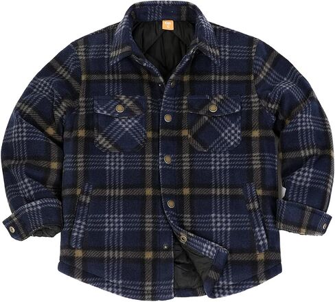 ThCreasa Boys Quilted Lined Winter Fleece Jacket Plaid Snap Button Shacket, Warm Kids Outerwear in Saudi Arabia