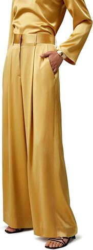 LilySilk Womens Pure Silk Pants Ladies 28MM Heavy Silk Lemon Drop Trouser with High Waist & Wide Leg for Most Occasions in Saudi Arabia