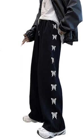 Grunge Butterfly Printed Wide Leg Pants Y2K Aesthetic Jogger Pants Loose Drawstring Sweatpants Harajuku Streetwear in Saudi Arabia