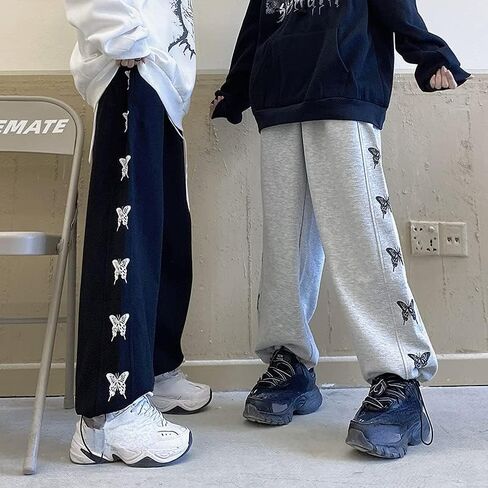 Grunge Butterfly Printed Wide Leg Pants Y2K Aesthetic Jogger Pants Loose Drawstring Sweatpants Harajuku Streetwear in Saudi Arabia