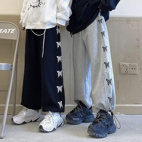 Grunge Butterfly Printed Wide Leg Pants Y2K Aesthetic Jogger Pants Loose Drawstring Sweatpants Harajuku Streetwear in Saudi Arabia
