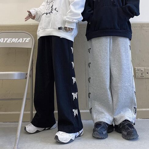 Grunge Butterfly Printed Wide Leg Pants Y2K Aesthetic Jogger Pants Loose Drawstring Sweatpants Harajuku Streetwear in Saudi Arabia