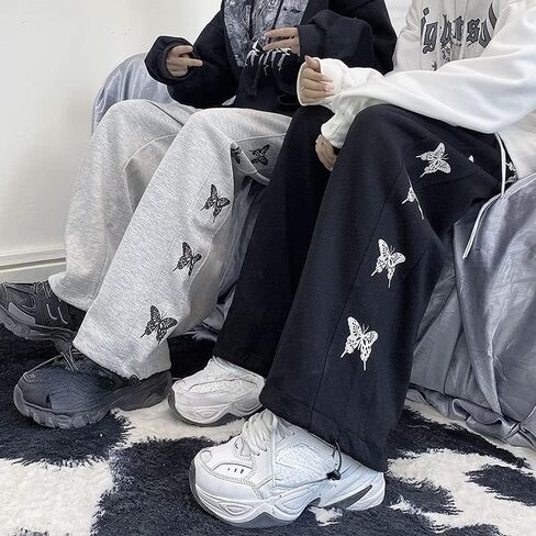 Grunge Butterfly Printed Wide Leg Pants Y2K Aesthetic Jogger Pants Loose Drawstring Sweatpants Harajuku Streetwear in Saudi Arabia