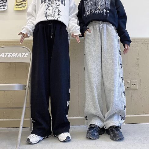 Grunge Butterfly Printed Wide Leg Pants Y2K Aesthetic Jogger Pants Loose Drawstring Sweatpants Harajuku Streetwear in Saudi Arabia