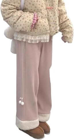 Womens Corduroy Pants Y2K Cute Fleece Lined Wide Leg Casual Coquette Winter Pants Cutecore 2000s Clothing in Saudi Arabia