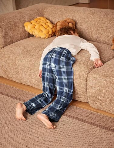 Arshiner Boys Blue Plaid Pajama Pants Long Plaid PJ Bottoms Boys Sleepwear Blue and White Plaid Lounge Pants with Pockets 8-9 Years in Saudi Arabia