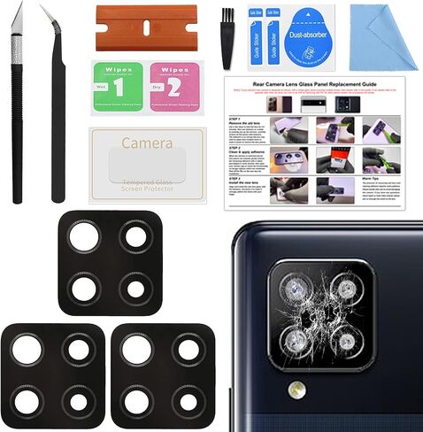 3 Pack Galaxy S22 Ultra Back Rear Camera Lens Glass Replacement, Back Camera Lens with Tempered-Glass Lens Protector for Samsung S22 Ultra, with Installation Manual, Toolkit in Kuwait