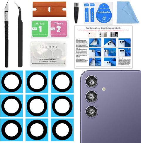 3 Pack Galaxy S22 Ultra Back Rear Camera Lens Glass Replacement, Back Camera Lens with Tempered-Glass Lens Protector for Samsung S22 Ultra, with Installation Manual, Toolkit in Kuwait