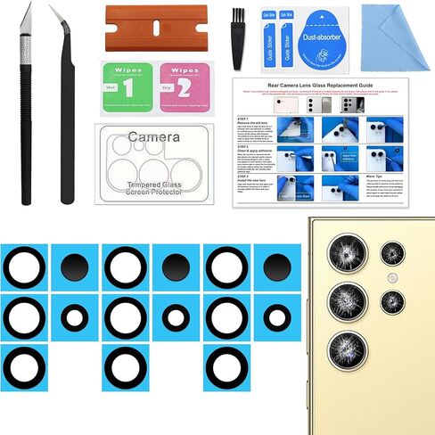 3 Pack Galaxy S22 Ultra Back Rear Camera Lens Glass Replacement, Back Camera Lens with Tempered-Glass Lens Protector for Samsung S22 Ultra, with Installation Manual, Toolkit in Kuwait