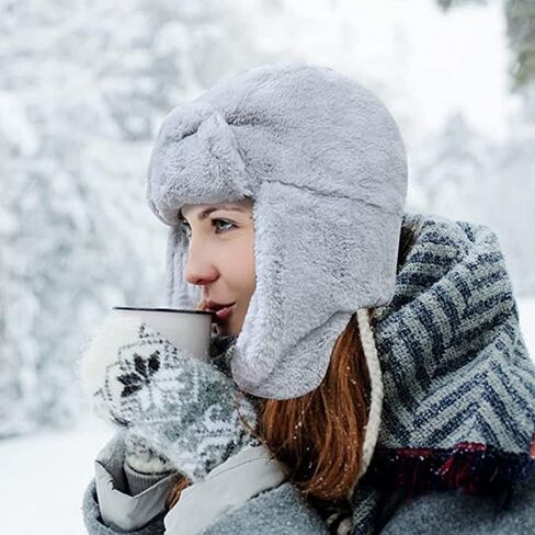Winter Trapper Hat,Russian Ushanka Trooper Aviator Hats for Girl & Women,Snow Eskimo Hat with Ear Flaps for Cold Weather. in Saudi Arabia