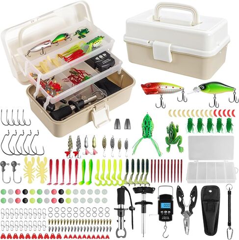 3 Layers Fishing Tackle Box with Tackle Included, 213Pcs Fishing Lures Kit Contains Weights Scale, Lip Clip, Hook Remover, Fishing Accessories, Fishing Gear for Beginners Kids, Men, Adults in Saudi Arabia