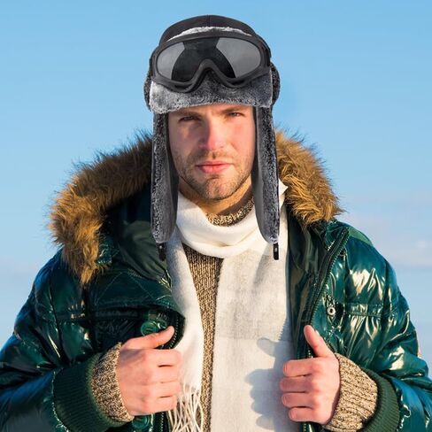 قبعة Peicees Aviator مقاومة للماء مع غطاء للأذن ونظارات واقية - قبعة فرو شتوية للكبار in Saudi Arabia