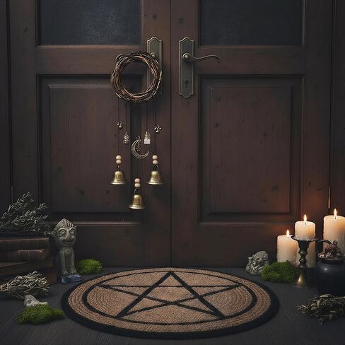 Set of 2 Witch Bells for Door – Featuring a Moon Wreath + Vintage Key, Said to Ward Off Negative Energy; Witches Bells Hanger for Front Door, Entryway & Doorknob; Witchy Decor in Saudi Arabia
