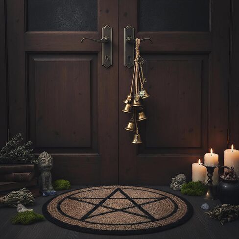 Set of 2 Witch Bells for Door – Featuring a Moon Wreath + Vintage Key, Said to Ward Off Negative Energy; Witches Bells Hanger for Front Door, Entryway & Doorknob; Witchy Decor in Saudi Arabia