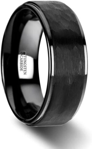 Roy Rose Jewelry Mens Tungsten Carbide aised Hammer Finish Step Edge Wedding Ring - Brushed Finish Comfort Fit - 6mm 8mm Wide - Style Name: Rebel in Saudi Arabia