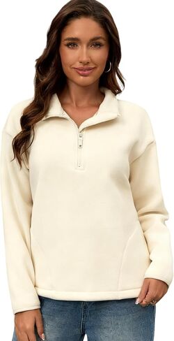 Women's Classic Half-Zip Polar Soft Fleece Jacket Warm Lightweight Fleece Pullover for Outdoor Daily Wear in Saudi Arabia