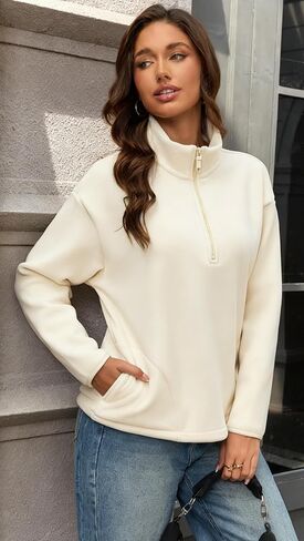Women's Classic Half-Zip Polar Soft Fleece Jacket Warm Lightweight Fleece Pullover for Outdoor Daily Wear in Saudi Arabia