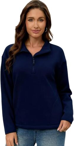Women's Classic Half-Zip Polar Soft Fleece Jacket Warm Lightweight Fleece Pullover for Outdoor Daily Wear in Saudi Arabia