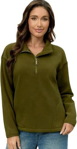 Women's Classic Half-Zip Polar Soft Fleece Jacket Warm Lightweight Fleece Pullover for Outdoor Daily Wear in Saudi Arabia