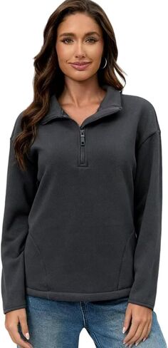 Women's Classic Half-Zip Polar Soft Fleece Jacket Warm Lightweight Fleece Pullover for Outdoor Daily Wear in Saudi Arabia