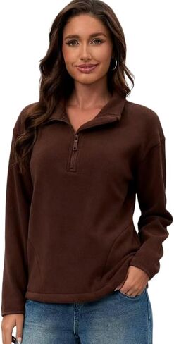 Women's Classic Half-Zip Polar Soft Fleece Jacket Warm Lightweight Fleece Pullover for Outdoor Daily Wear in Saudi Arabia