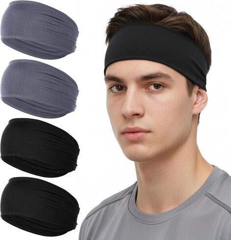 4 Pcs Running Headbands for Men, Sport Headbands Stretchy Quick-Dry Sweatband Mens Stretchy Headband for Football Cycling Basketball Yoga Fitness Workout Unisex in Saudi Arabia