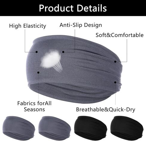 4 Pcs Running Headbands for Men, Sport Headbands Stretchy Quick-Dry Sweatband Mens Stretchy Headband for Football Cycling Basketball Yoga Fitness Workout Unisex in Saudi Arabia