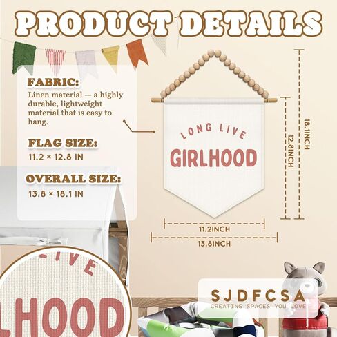 sjdfcsa فتاة الحضانة حياة طويلة البنت جدار الفن ديكور، ديكور غرفة الفتيات، الوردي بوهو الحضانة الجدار شنقا عرض راية العلم للأطفال الفتيات غرفة نوم طفل غرفة اللعب in Kuwait