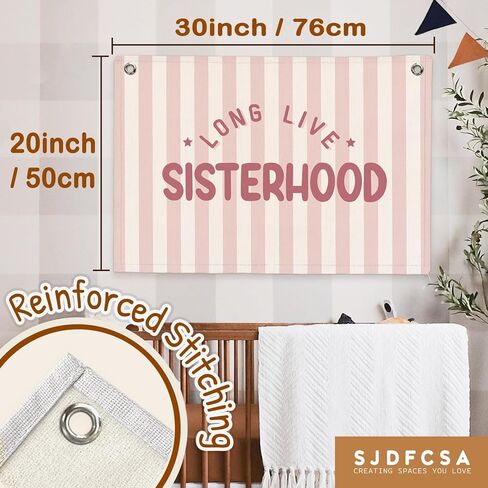 sjdfcsa لافتة الأخوة تعيش طويلًا على الحائط من القماش، فن جداري لديكور حضانة البنات، ديكور حائط مخطط باللون الوردي preppy، لافتة تعليق علم للتوائم الأخت البنات، غرفة نوم غرفة النوم، غرفة اللعب، 30 × 20 بوصة in Kuwait