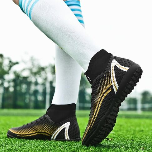 Men's Soccer Shoes Outdoor Turf Indoor Soccer Training Sneaker Professional High-Top Athletic Football Boots Breathable Cleats Lace-Up Non-Slip Spikes AG/FG/TF Boots in Saudi Arabia