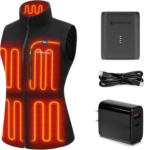 Venustas Women’s Recycled Heated Fleece Vest with Battery(Black, Medium) & 20W Fast Charger Bundle in Saudi Arabia