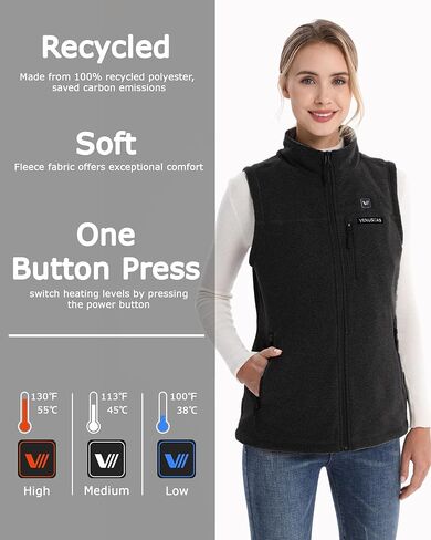 Venustas Women’s Recycled Heated Fleece Vest with Battery(Black, Medium) & 20W Fast Charger Bundle in Saudi Arabia