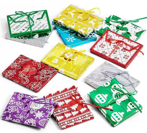 JOYIN 12 PCS Gift Card Boxes, Christmas Fancy Foil Gift Card Boxes with Ribbon, Decorative Wrapped Gift Card Holder Boxes (4.5" x 3.25" x 0.4") for Envelopes, Xmas present Decor in Saudi Arabia