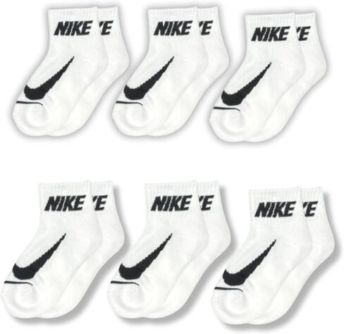 Nike Boy's Cushioned Quarter Socks 6 Pack (Grey(BN0508-U89)/W_G, 5-7(Kids 10C-3Y)) in Saudi Arabia
